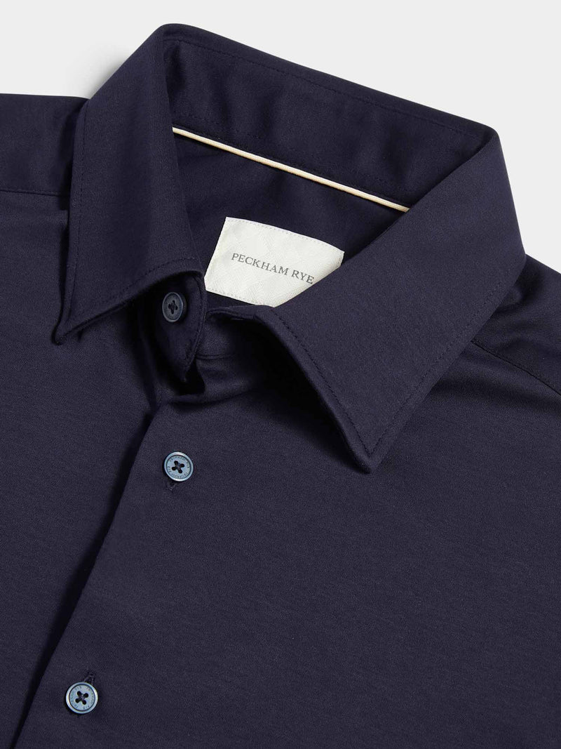 Jersey Hidden-Button Shirt in Dark Sapphire Navy