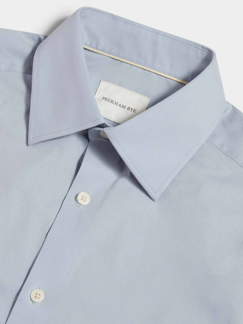 Cotton Poplin Slim Fit High Collar Shirt in Blue Blizzard