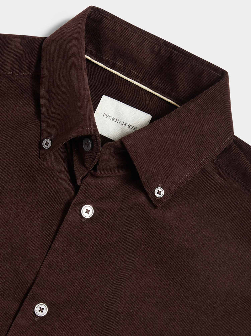 Micro Cord Button-Down Shirt in Java