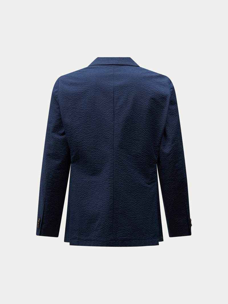 Luciano Seersucker Double Breasted Blazer in Dark Sapphire Navy