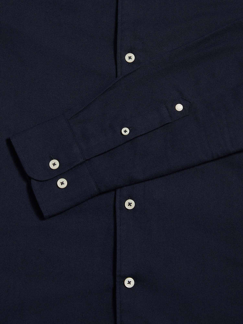 Flannel Herringbone Spread Collar Shirt in Dark Sapphire Navy
