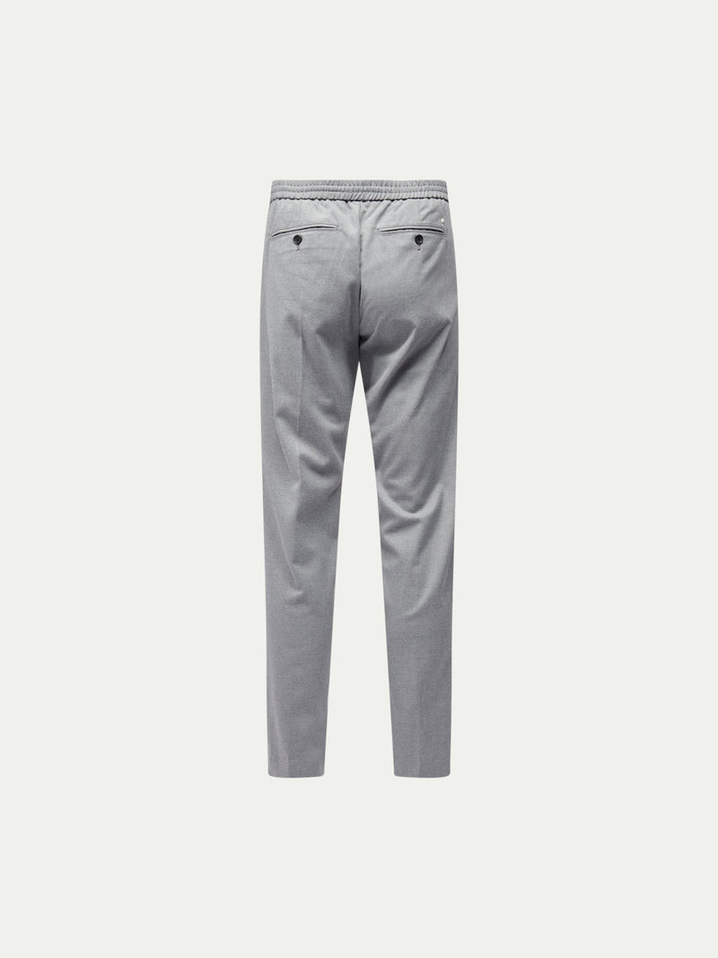 Flannel Tech Drawstring Trousers in Light Grey Marl
