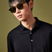 Peckham Rye Mens Knitted Long Sleeve Polo in Dark Sapphire Navy