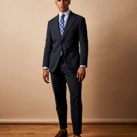 Seersucker Notched Lapel Blazer Jacket in Navy Blue