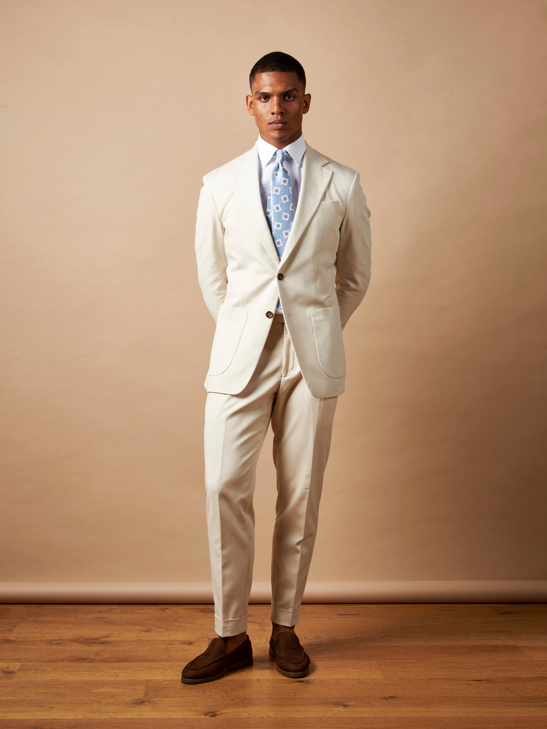 Contemporary Stretch-Twill Suit Jacket in Egret