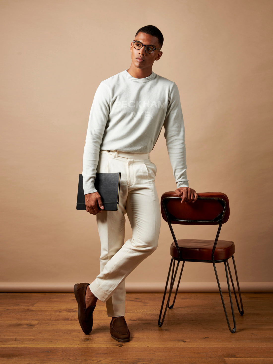 Knitted Intarsia Crew Neck Jumper in Luna Rock