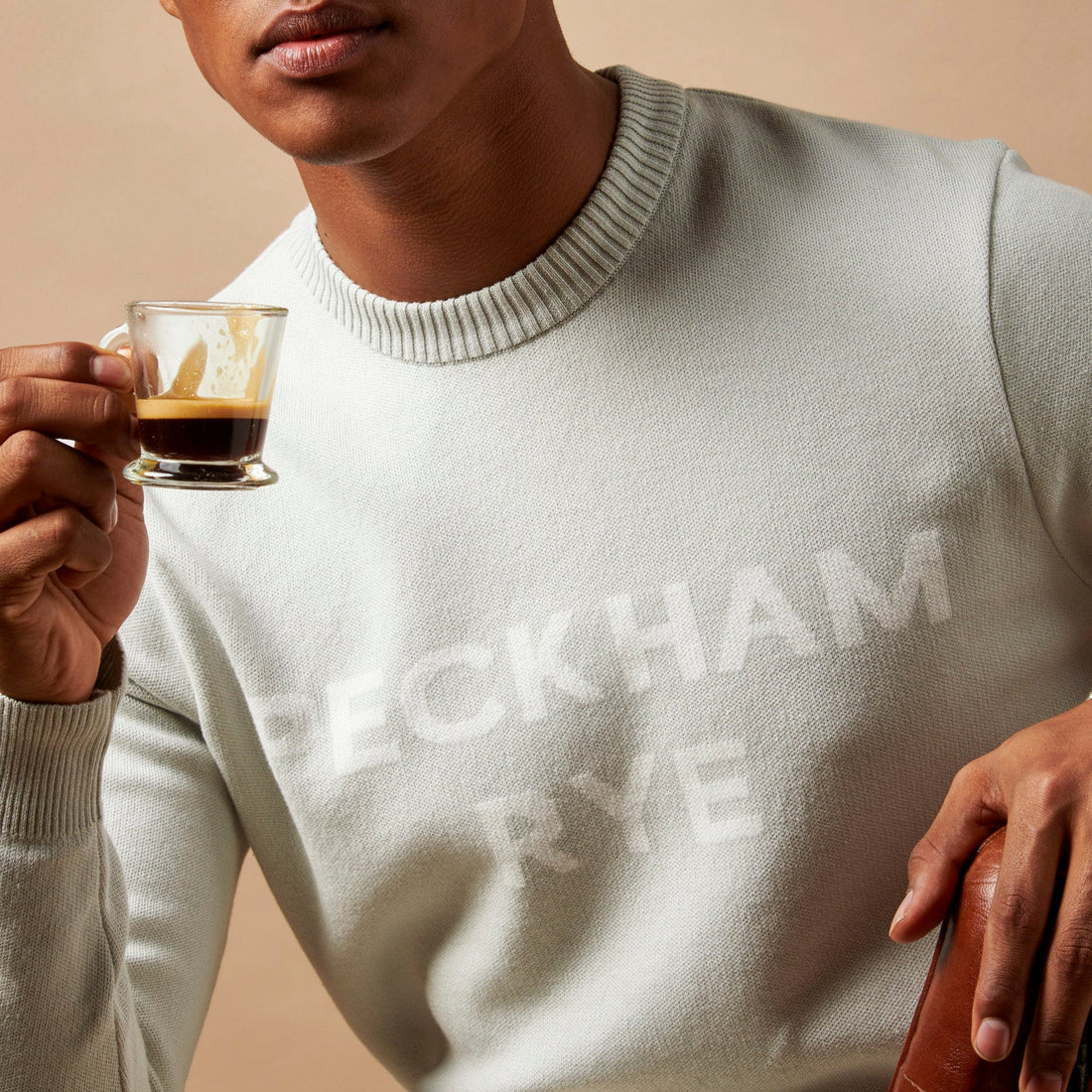 Knitted Intarsia Crew Neck Jumper in Luna Rock