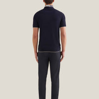 Single-Pleat Drawstring Travel Trousers in Navy Blue