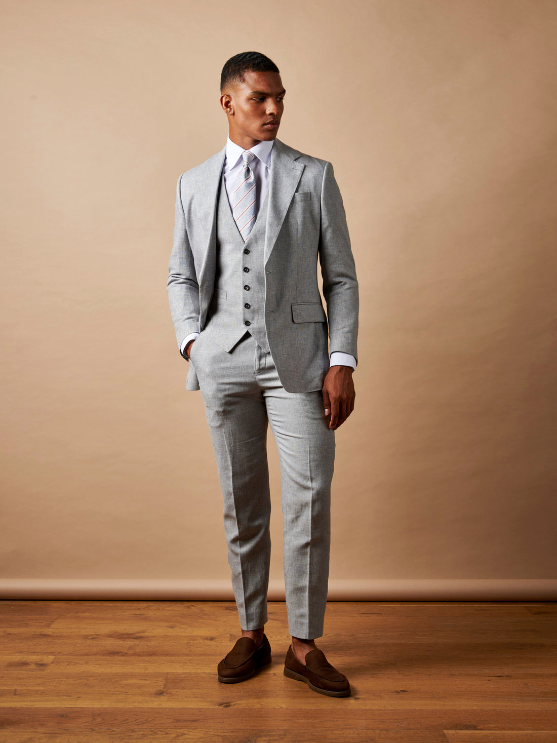 Linen Blend Tailored Jacket in Luna Rock