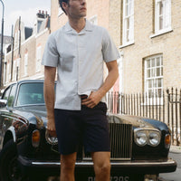 Peckham Rye Mens Cotton Blend Revere Shirt in Luna Rock