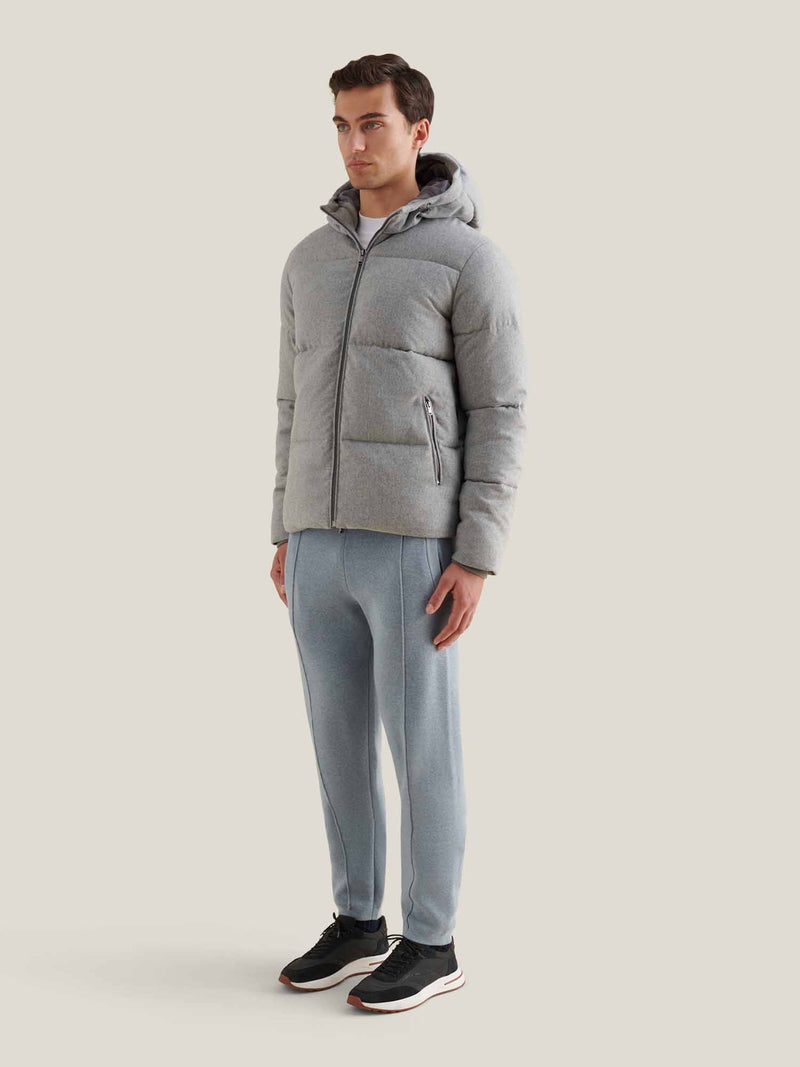 Wool Blend Puffer Coat in Light Grey Marl