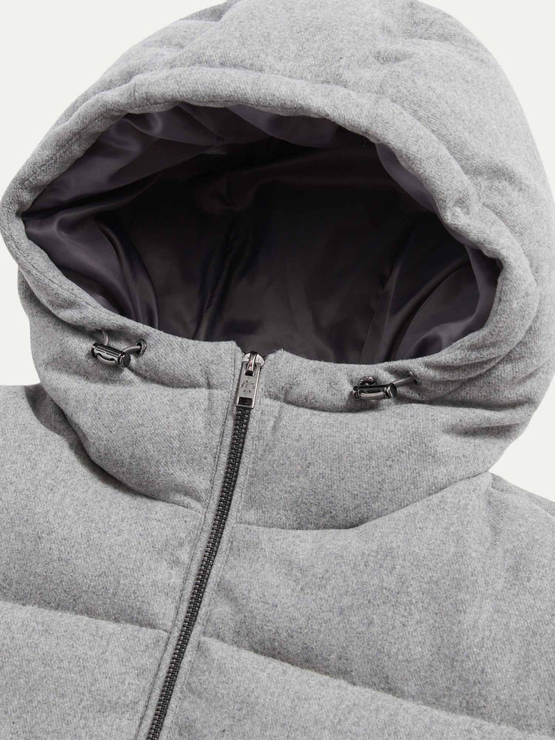 Wool Blend Puffer Coat in Light Grey Marl