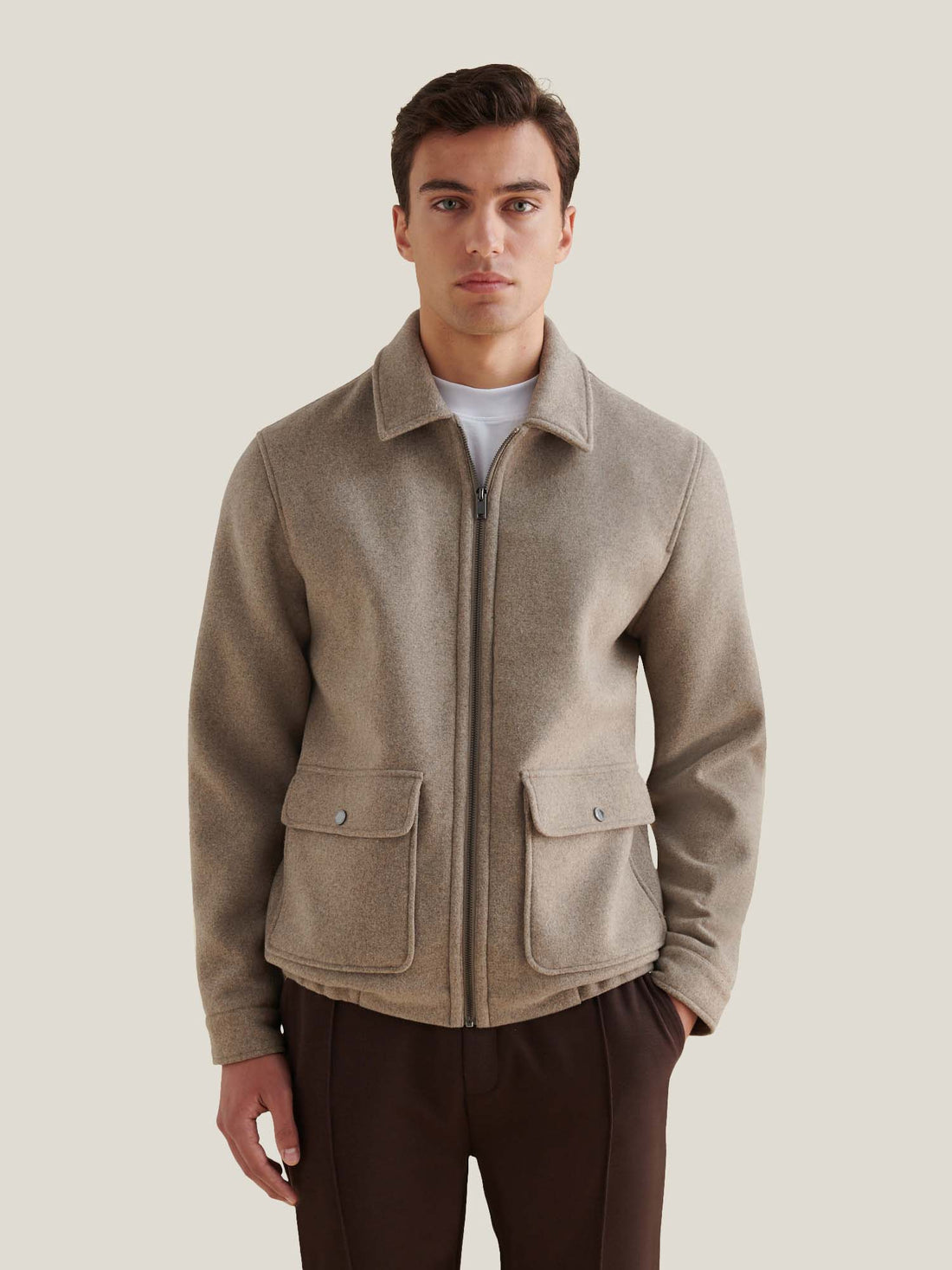 Wool Blend Bomber Jacket in Simply Taupe