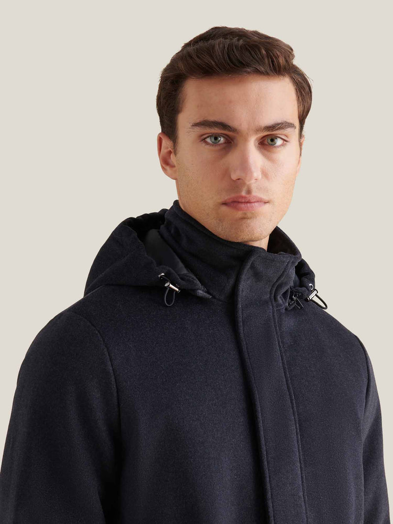 Wool Blend Padded Parka in Dark Sapphire Navy