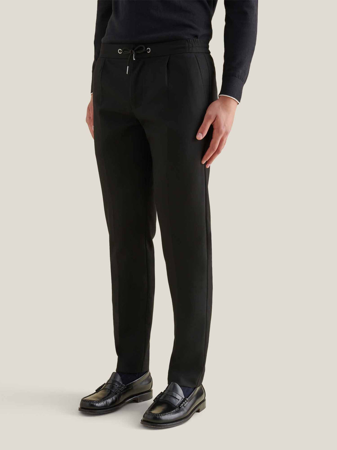 Drawstring Flannel Tech Trouser in Black