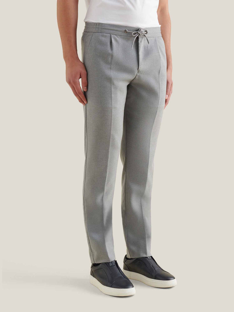 Flannel Tech Drawstring Trousers in Light Grey Marl