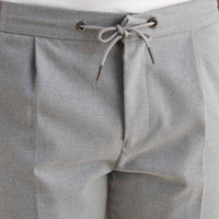 Flannel Tech Drawstring Trousers in Light Grey Marl
