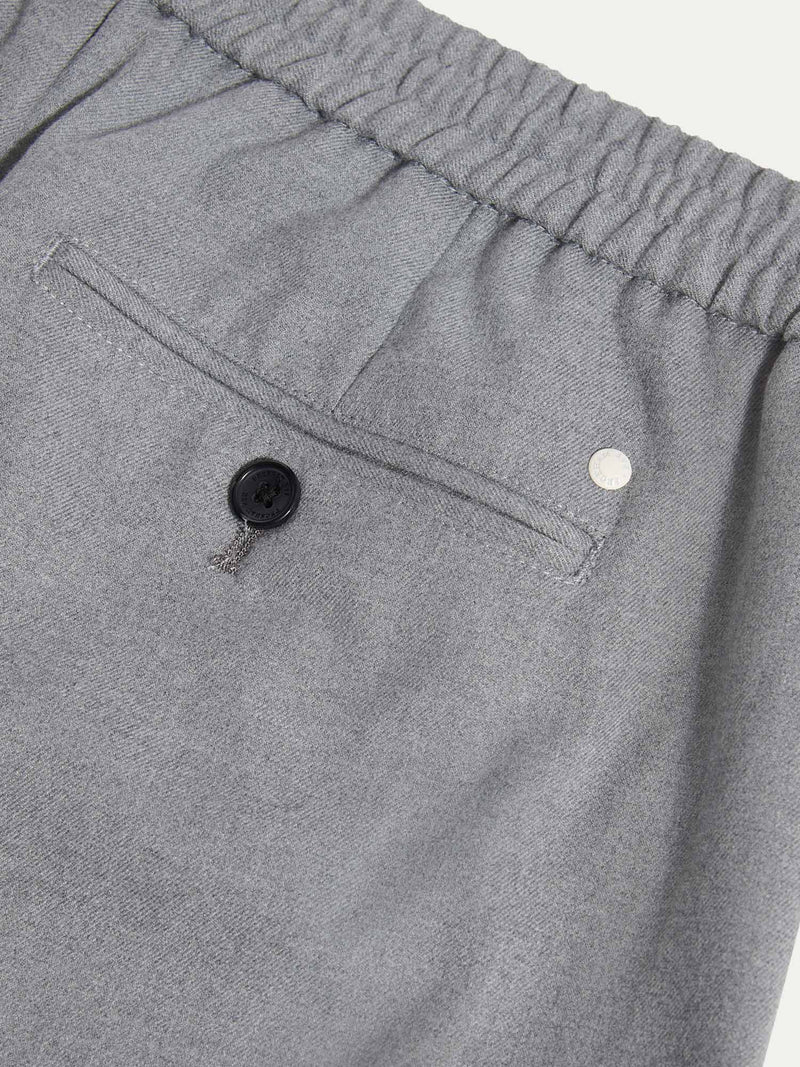 Flannel Tech Drawstring Trousers in Light Grey Marl