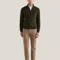 Cotton Knit Funnel-Neck Zip Cardigan in Rosin