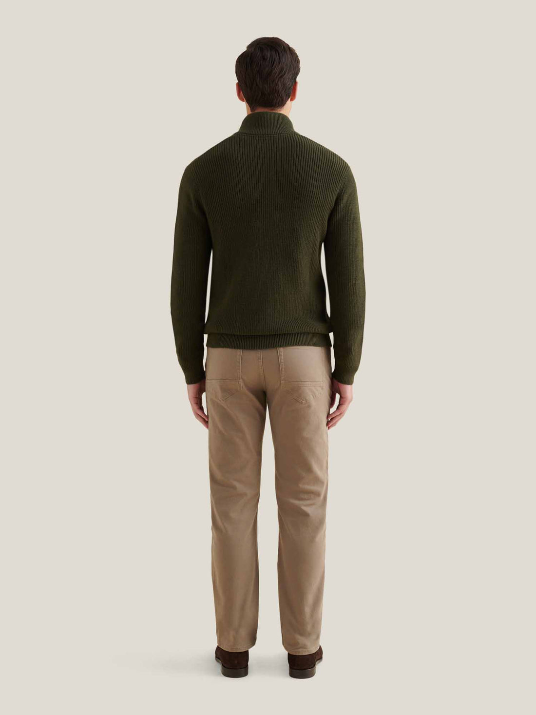 Cotton Knit Funnel-Neck Zip Cardigan in Rosin