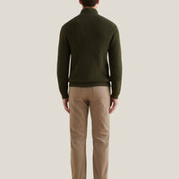 Cotton Knit Funnel-Neck Zip Cardigan in Rosin