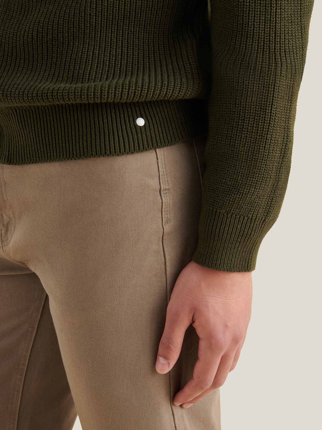 Cotton Knit Funnel-Neck Zip Cardigan in Rosin