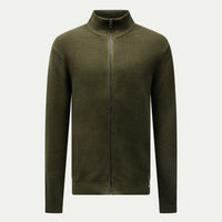 Cotton Knit Funnel-Neck Zip Cardigan in Rosin