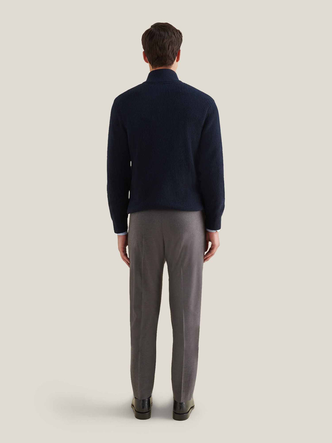 Cotton Knit Funnel-Neck Zip Cardigan in Dark Sapphire Navy