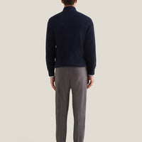 Cotton Knit Funnel-Neck Zip Cardigan in Dark Sapphire Navy