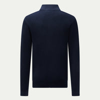 Cotton Knit Funnel-Neck Zip Cardigan in Dark Sapphire Navy