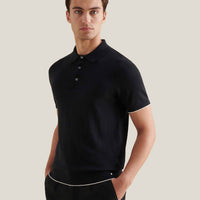 Jersey Knit Polo Shirt in Black