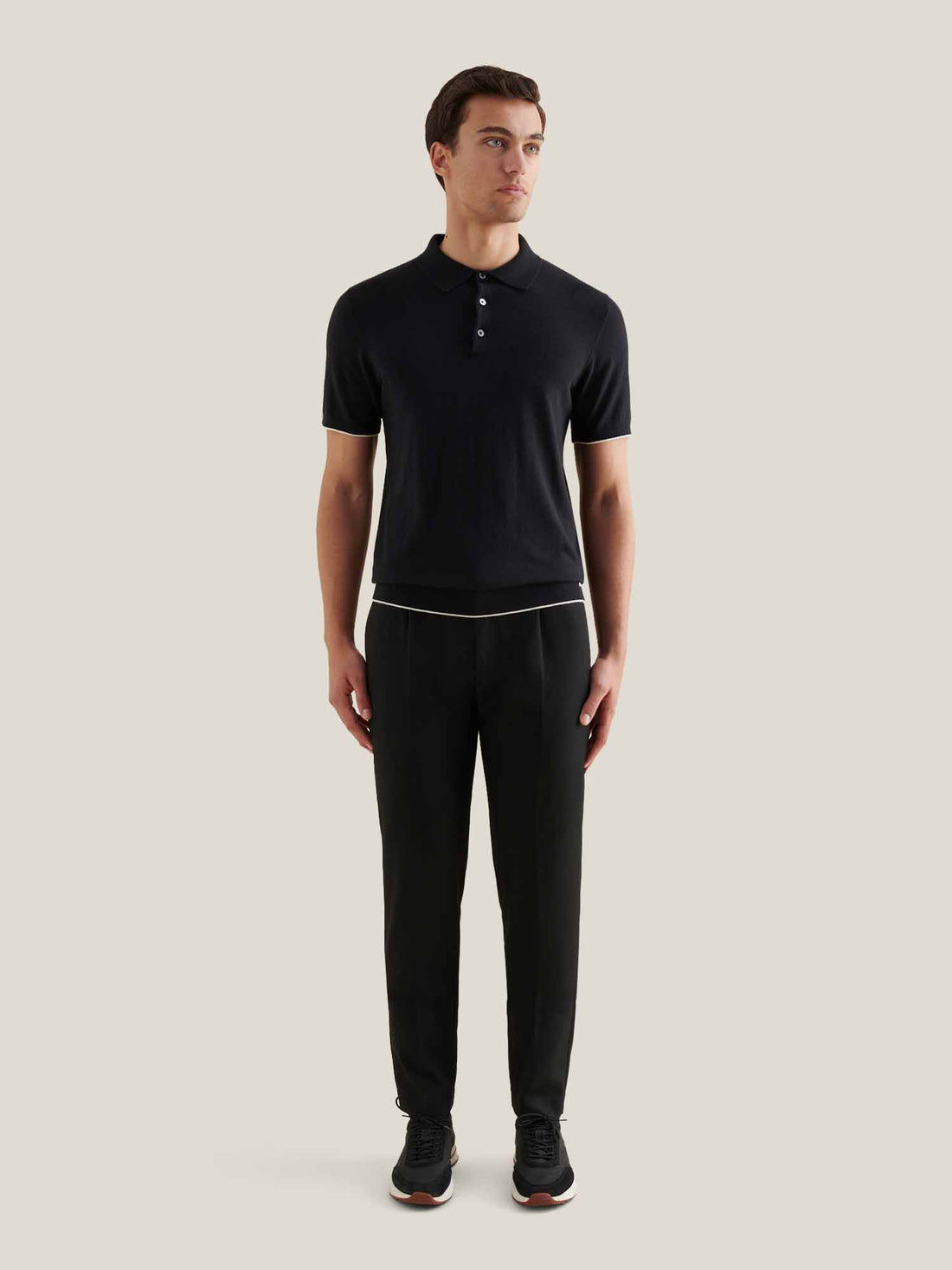 Jersey Knit Polo Shirt in Black