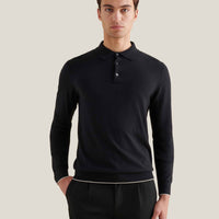 Jersey Knit Long Sleeve Polo Shirt in Black