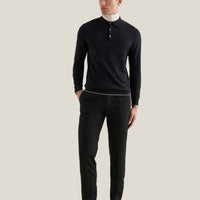 Jersey Knit Long Sleeve Polo Shirt in Black