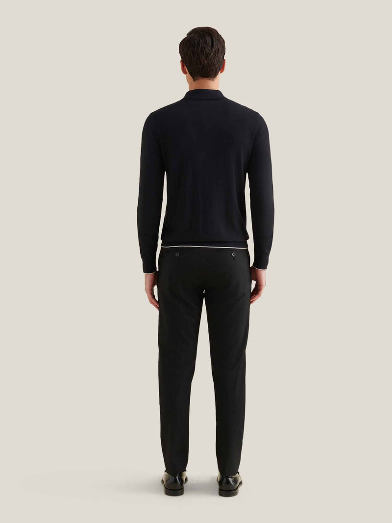 Jersey Knit Long Sleeve Polo Shirt in Black