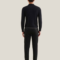 Jersey Knit Long Sleeve Polo Shirt in Black
