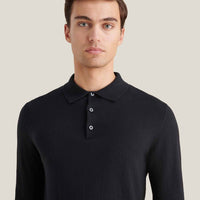 Jersey Knit Long Sleeve Polo Shirt in Black