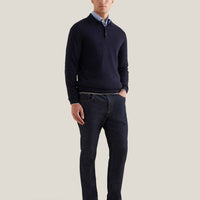 Jersey Knit Long Sleeve Polo Shirt in Dark Sapphire Navy