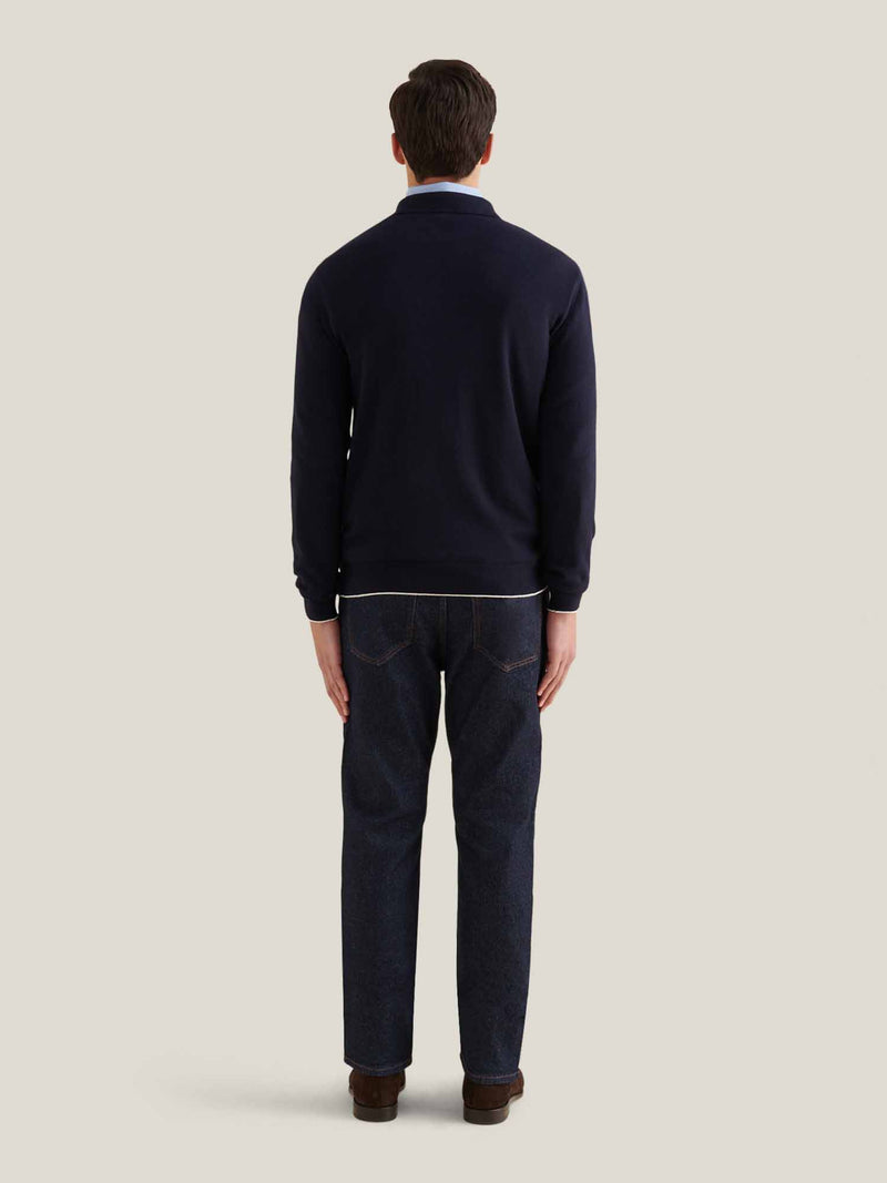 Wilton Knitted Long Sleeve Polo Shirt in Dark Sapphire Navy