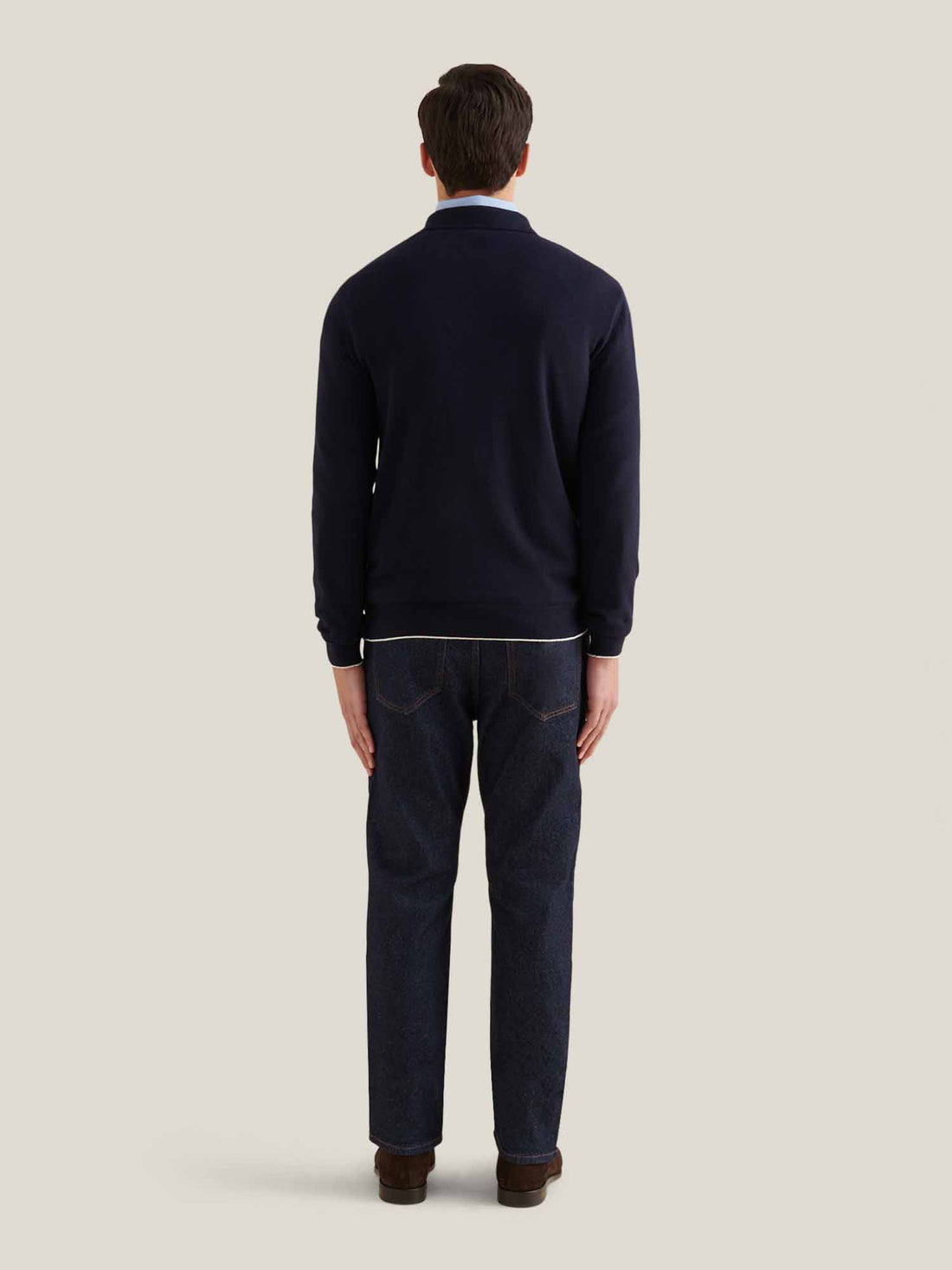 Jersey Knit Long Sleeve Polo Shirt in Dark Sapphire Navy