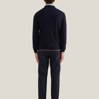 Jersey Knit Long Sleeve Polo Shirt in Dark Sapphire Navy