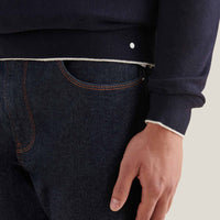 Jersey Knit Long Sleeve Polo Shirt in Dark Sapphire Navy