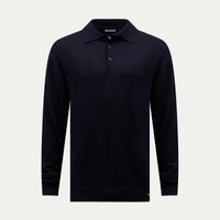 Jersey Knit Long Sleeve Polo Shirt in Dark Sapphire Navy