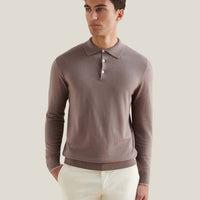 Jersey Knit Long Sleeve Polo Shirt in Iron