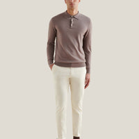 Jersey Knit Long Sleeve Polo Shirt in Iron