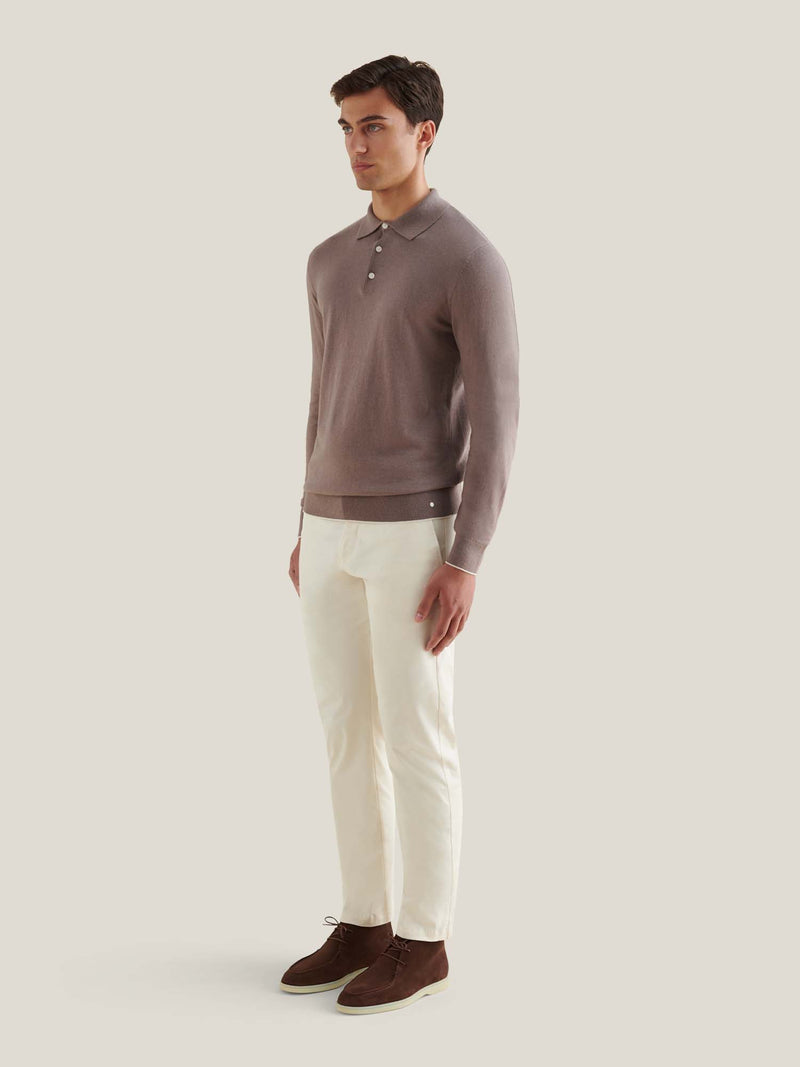Wilton Knitted Long Sleeve Polo Shirt in Iron
