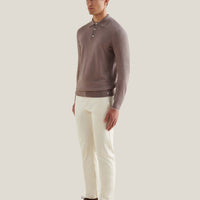 Jersey Knit Long Sleeve Polo Shirt in Iron