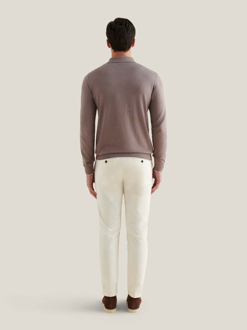 Wilton Knitted Long Sleeve Polo Shirt in Iron