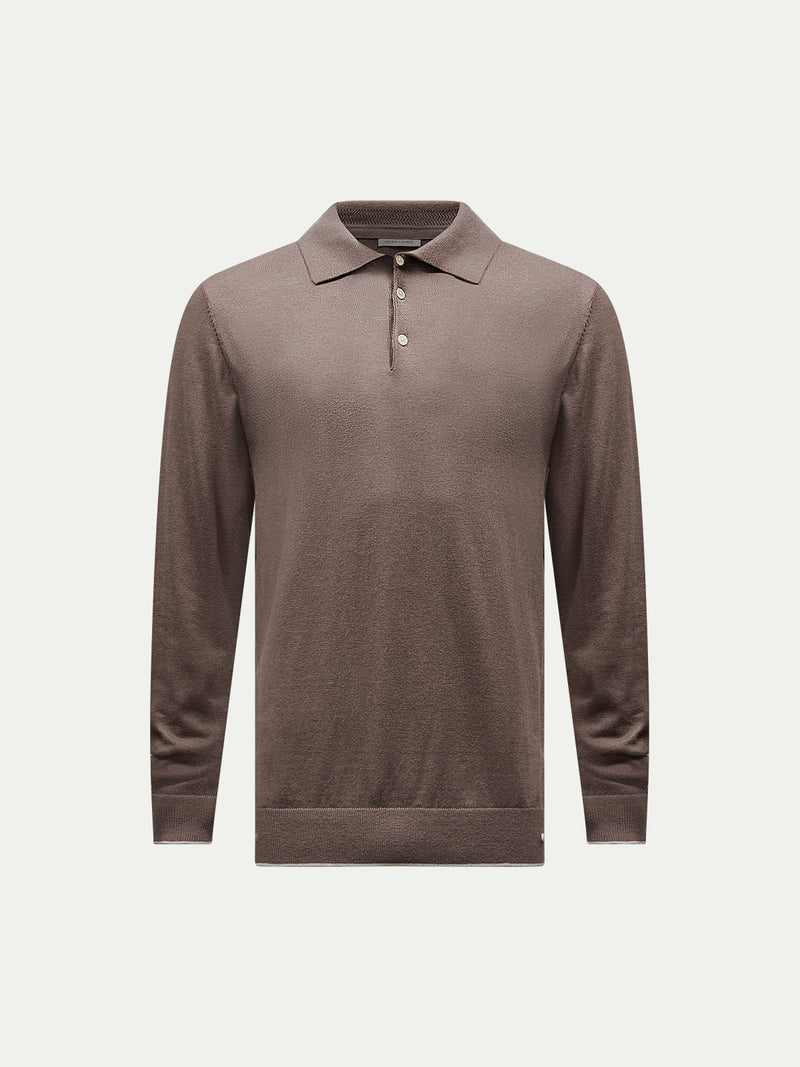 Wilton Knitted Long Sleeve Polo Shirt in Iron