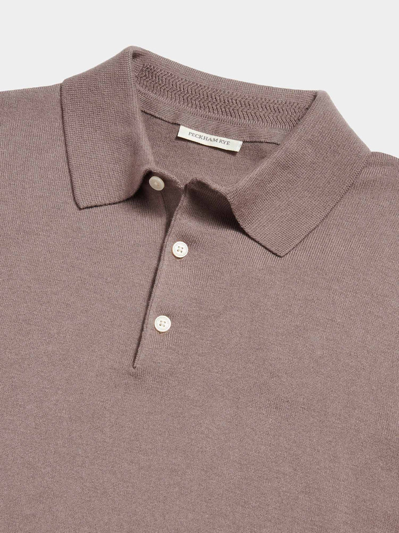 Wilton Knitted Long Sleeve Polo Shirt in Iron